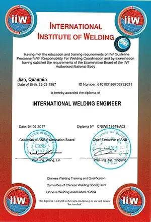Certification IWE (Ingénieur International en Soudage)