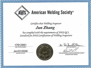 Certification AWS (Société Américaine de Soudage)